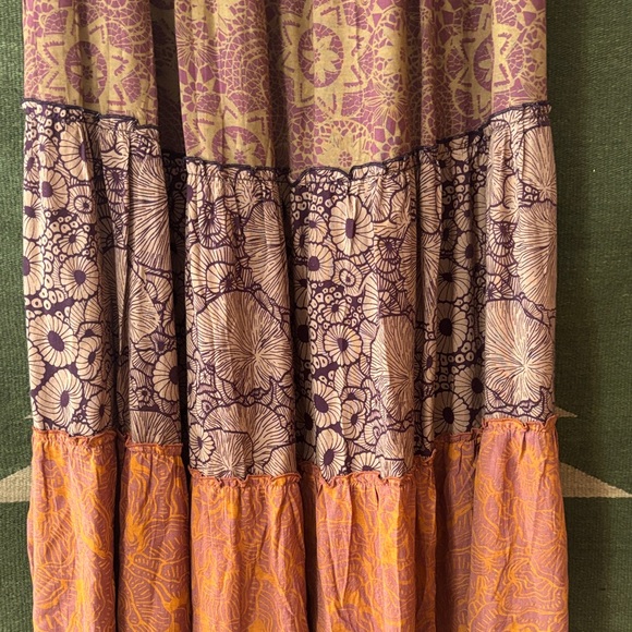 Bohemian Multi-Color Maxi Skirt with pockets mushroom earthy pattern - Picture 4 of 13